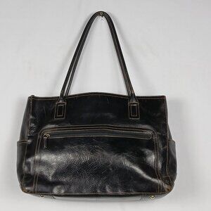 Fossil Black Leather XL Shoulder Bag Executive Tote Commuter Work Laptop